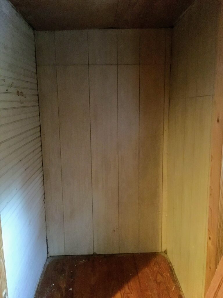 wide wood paneling in closet of teen bedroom reno