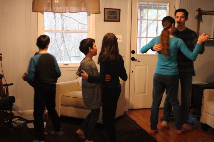 6 siblings practicing a waltz