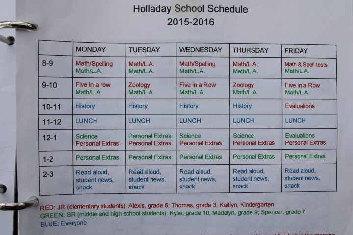 daily homeschool schedule 2015