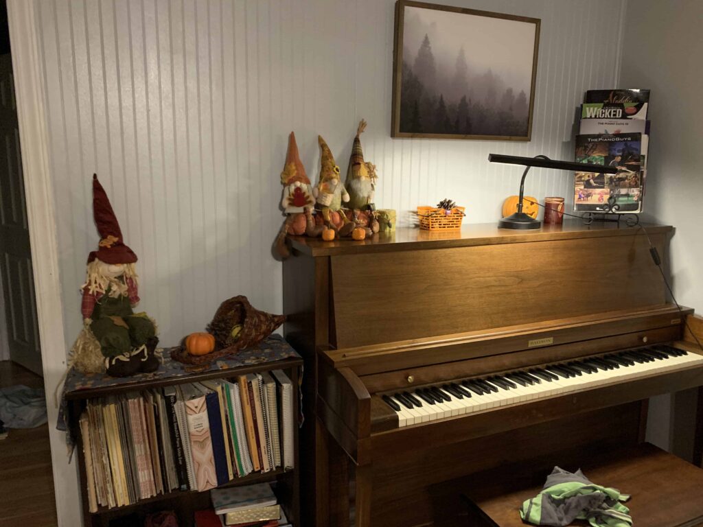 Halloween decorations on a piano