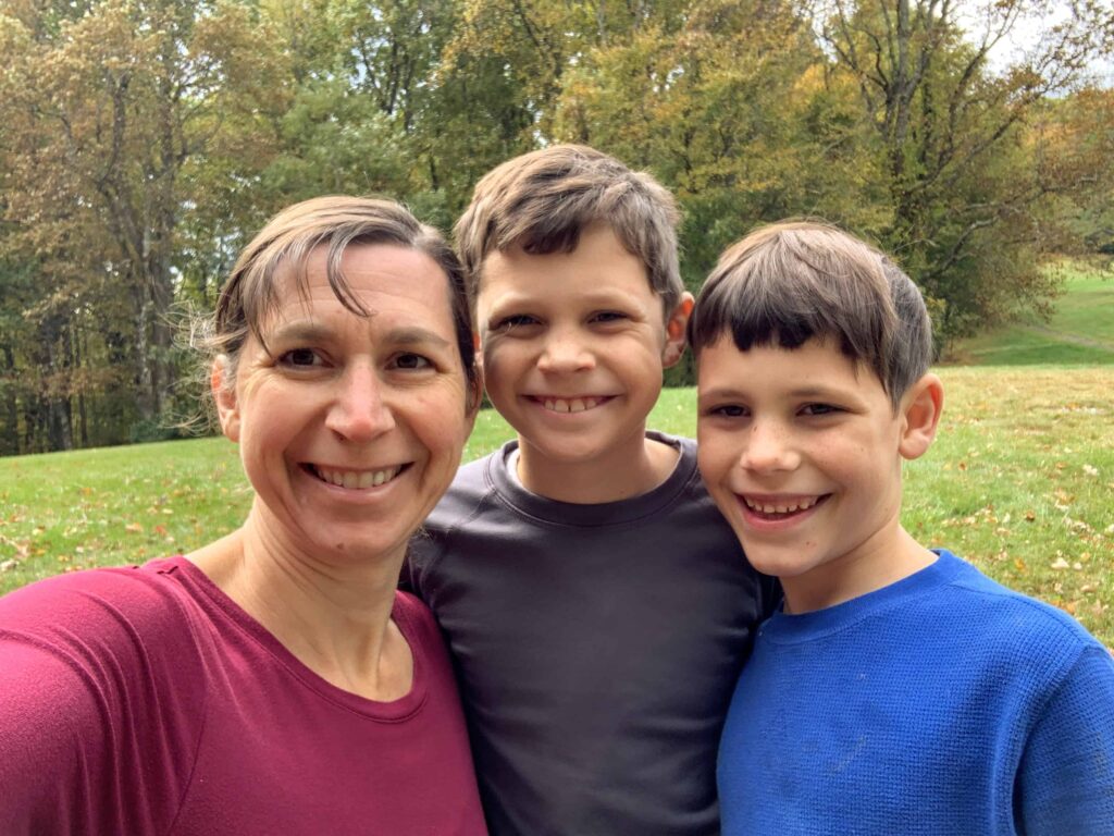 mom and her 2 boys hiking Cumberland Knob